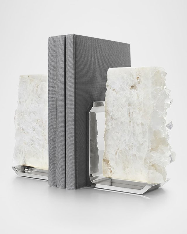 Fim Crystal Quartz Bookends, Set of 2